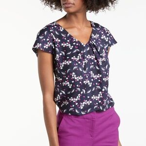 Boden Ravello V-Neck Silk Blend Floral Print Top Size 2